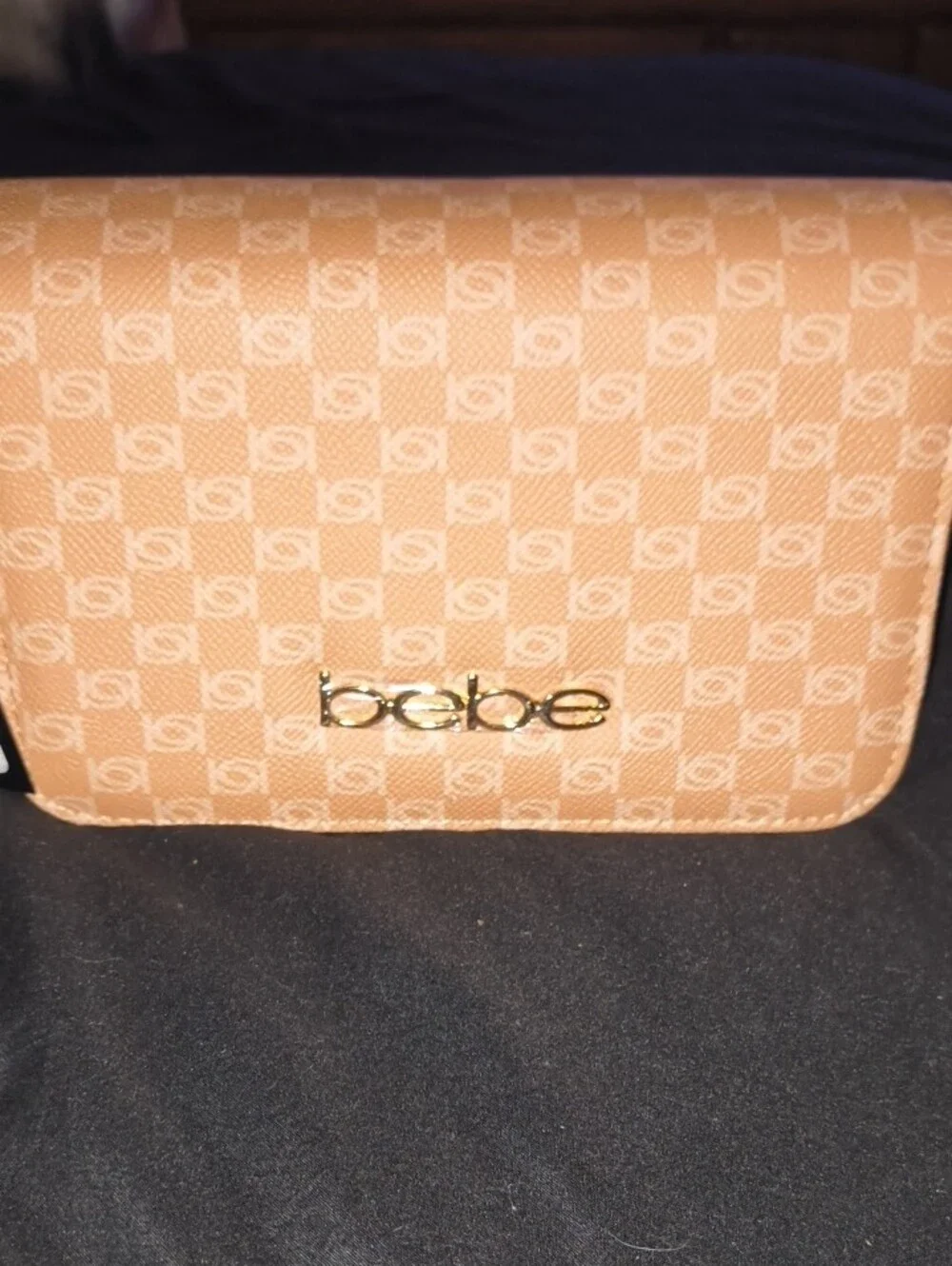bebe Tan Textured Logo Crossbody Wallet